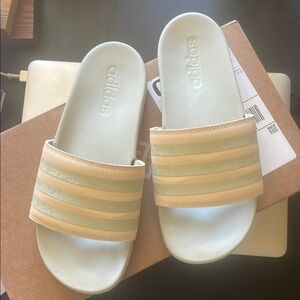 Adidas Adilette Comfort Slides in Mint Green & Cream